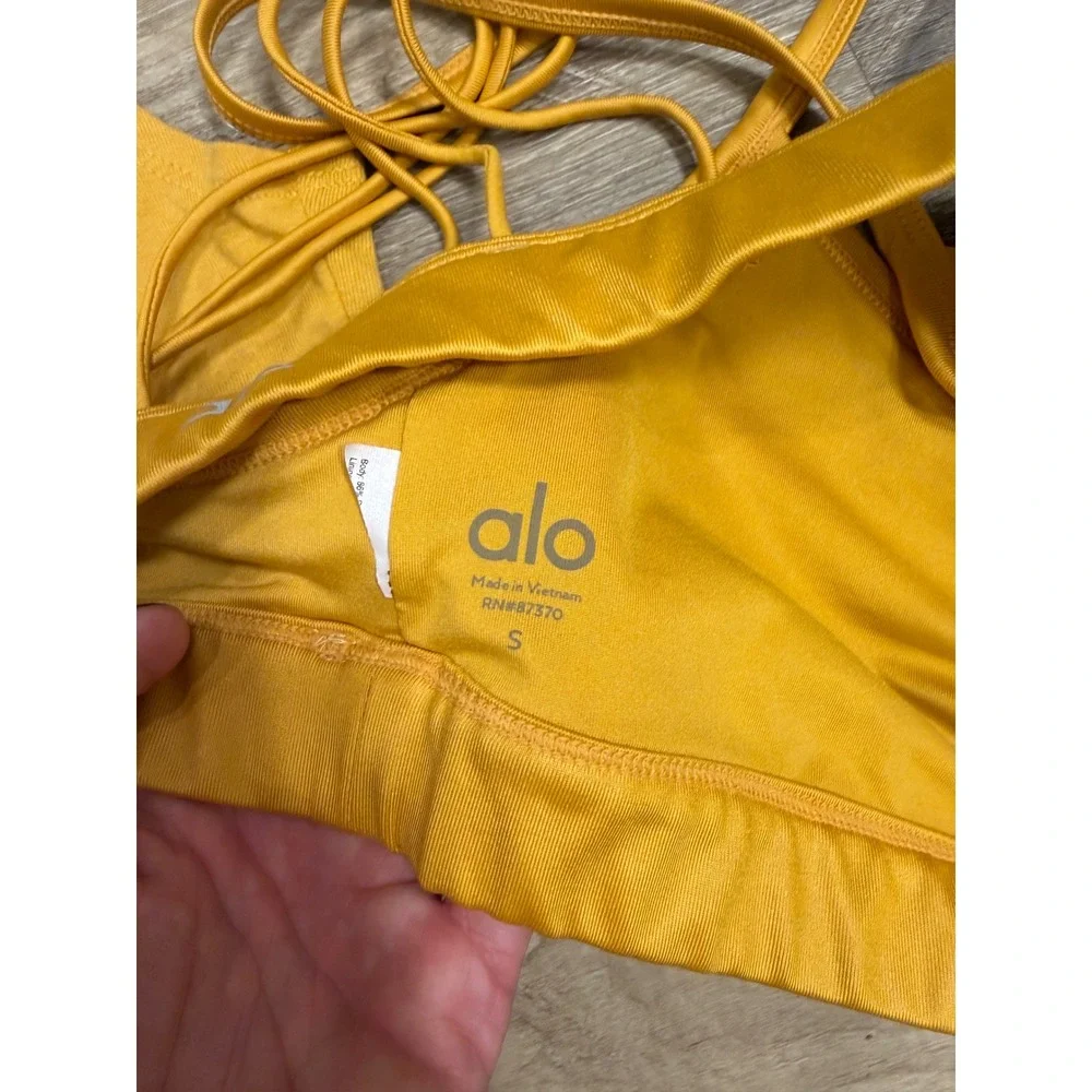 Alo Yoga Mustard Yellow 2 Piece Set Muscle Tank and Strappy Sports Bra Small